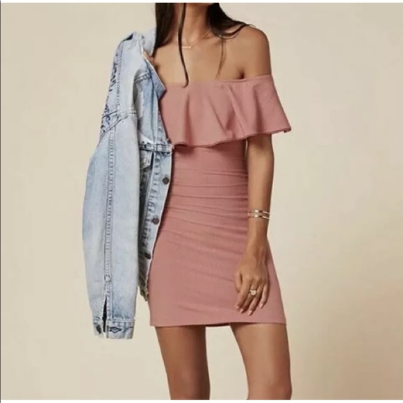 REFORMATION Off-The-Shoulder Mini Dress in Pink - Picture 6 of 6